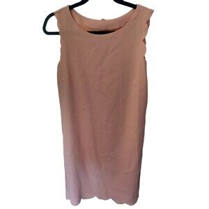 Women's Medium Sheath Dress, Knee Length Dress, Scalloped Hem, Peach Pink